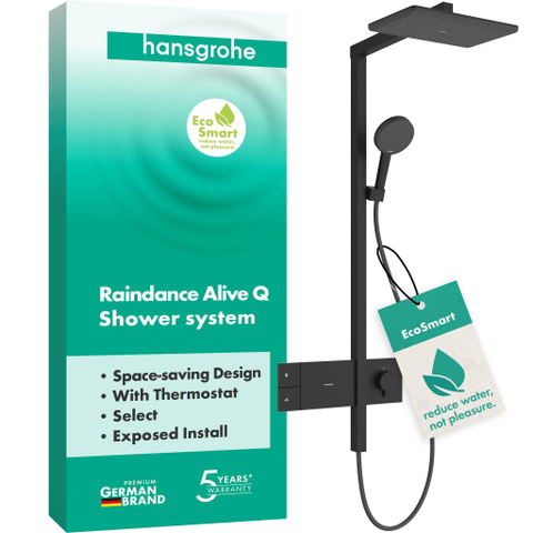 Hansgrohe Raindance alive Showerpipe - 210/340 1jet - ecosmart - thermostatische m.zwart - thermostaat - mat zwart SW1388650