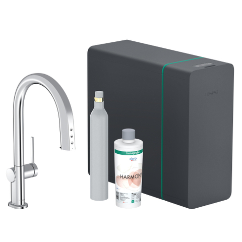 Hansgrohe Aqittura M91 SodaSystem 210, uittrekbare uitloop 1jetsBox, starter set chroom SW1567464