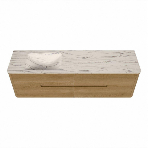Mondiaz CIRO-DLUX Badkamermeubelset - 170x45x50cm - Solid surface wastafel Nata - 1 wasbak Links - 1 kraangat - 4 lades - Oak SW1531486