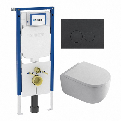 QeramiQ Dely Swirl Toiletset - 36.3x51.7cm - Geberit UP720 Duofix Sigma inbouwreservoir - 35mm zitting - bedieningsplaat mat antraciet - ronde knoppen - mat wit SW1413160