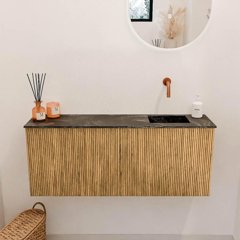 Mondiaz JOYA-DLUX 100cm meuble de salle de bains - couleur Oak - Vasque FAYE position Droite Sans trou de robinet couleur Lava. SW1422065