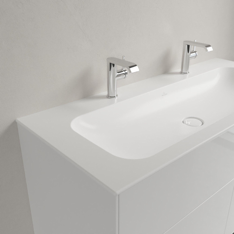 Villeroy & Boch finion meubelwastafel - met 2 kraangaten - 120x50cm CeramicPlus - zonder overloop - Stone White (mat wit) SW209578