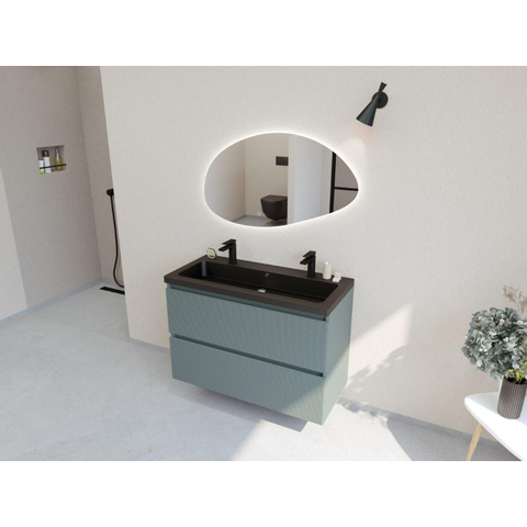 H&R Badmeubelen Infinity XXL 3D Badkamermeubelset - 100 cm - 1 keramische wasbak djazz mat zwart - 2 kraangaten - 2 lades - mat petrol SW863480