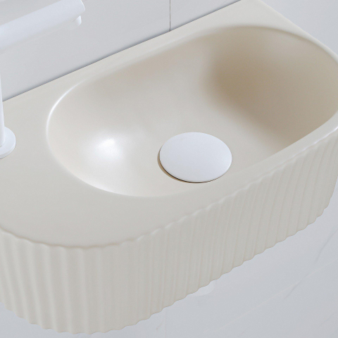 QeramiQ Fuente fonteinset – halfrond – 40x21.5x12 cm – kraangat links – mat witte kraan – geribbeld SW1233012
