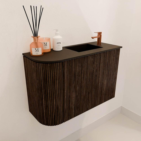 Mondiaz JOYA 61.6cm toiletmeubel - ronding links kleur Walnut - Wastafel FAYE positie Rechts 1 kraangat kleur Urban. SW1421381