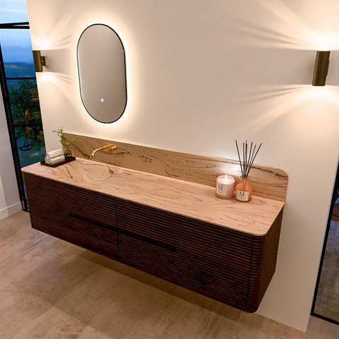 Mondiaz CIRO-DLUX Meuble de salle de bains - 190x45x50cm - Plan-vasque en solid surface Arena - 1 vasque à gauche - sans trous de robinetterie - 4 tiroirs - Noyer SW1530480