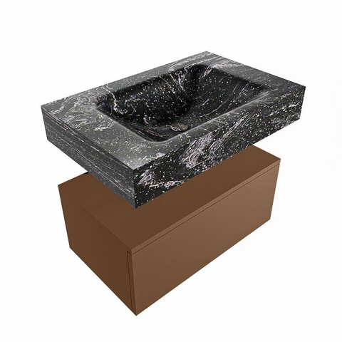 Mondiaz ALAN-DLUX Ensemble de meuble - 70cm - meuble Rust mat - 1 tiroir - Lavabo Cloud Lava suspendu - vasque Centre - 1 trou de robinet SW808120