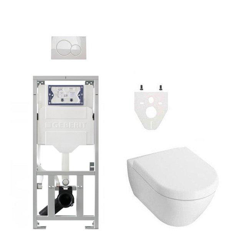 Villeroy & Boch Subway 2.0 DirectFlush Pack WC avec abattant de luxe softclose Saniclass, bâti-support Geberit et plaque de commande blanc SW791669