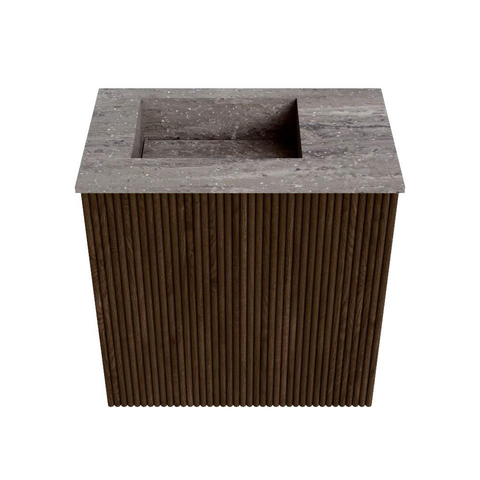 Mondiaz JOYA-DLUX 40cm toiletmeubel - kleur Walnut - Wastafel FAYE positie Links Zonder kraangat kleur Oza. SW1424544