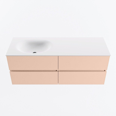 MONDIAZ VICA Ensemble meuble de salle de bains - 130cm - meuble bas rosee - 4 tiroirs - lavabo moon gauche - sans trous de robinet - version haute 60cm - talc SW1080398
