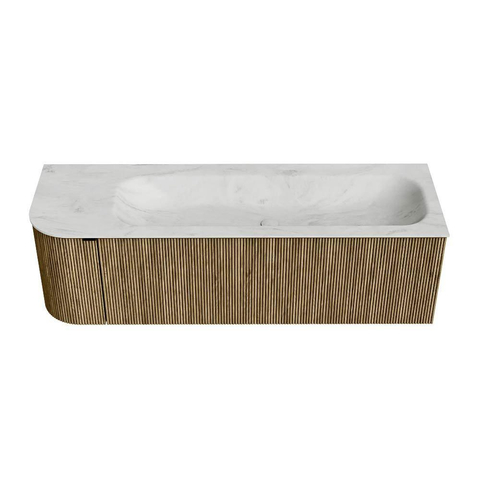 Mondiaz KURVE-DLUX Badkamermeubelset - 145x46x40cm - 1 lade - 1 deur - wastafel solid surface - rechts - 2 kraangaten - Dusk SW1414941
