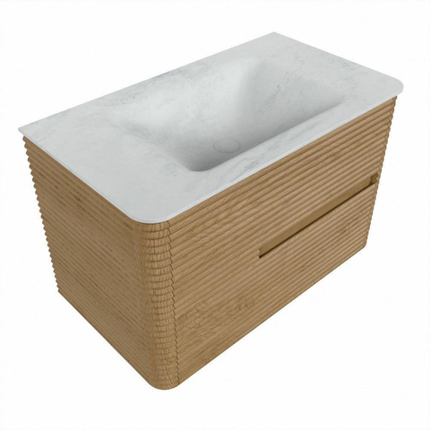 Mondiaz CIRO-DLUX Badkamermeubelset - 80x45x50cm - Solid surface wastafel Opalo - 1 wasbak Midden - 1 kraangat - 2 lades - Oak SW1530980