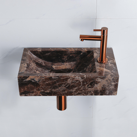 FugaFlow Efficiente Pietra Ensemble lave-mains - 40x22x10cm - trou de robinet à droite - robinet de lave-mains cuivre brossé PVD - bouchon de vidange - siphon abaissé - Dark Emporador SW1448158