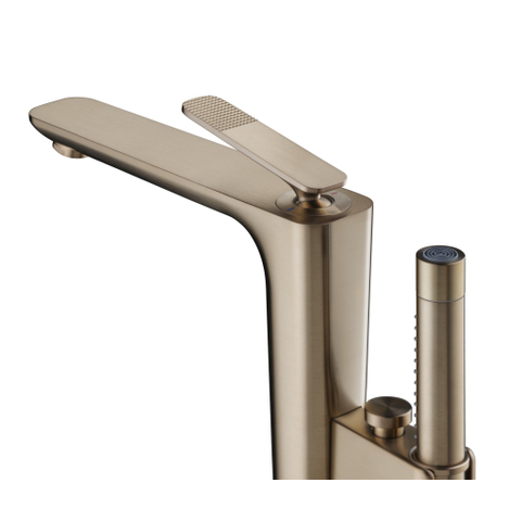 Hansgrohe Axor Citterio C afbouwdeel v. vrijstaande badkraan m. omstel m. handdouche en cubic cutvloermontage. voorsprong 19.4cm - brushed bronze SW1152003