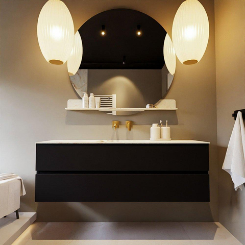 MONDIAZ VICA-DLUX Ensemble meuble de salle de bains - 150cm - meuble bas Urban - 2 tiroirs - vasque encastrée Cloud centrale - sans trous de robinet - version haute 60cm - Frappe SW1088653