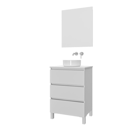 Saniclass Chaci PLUS Meuble de salle de bain - 60x86x46cm - vasque - plan de toilette - 3 tiroirs - miroir rectangulaire - blanc mat SW1027186