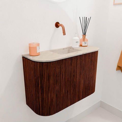 Mondiaz JOYA-DLUX Meuble de salle de bains 63.2cm - arrondis gauche et droite couleur Ruby - Vasque FAYE position Milieu Sans trou de robinet couleur Frappe SW1423510