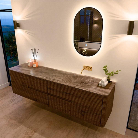 Mondiaz CIRO-DLUX Meuble de salle de bains - 190x45x50cm - Plan vasque solid surface Oza - 1 bassin à droite - sans trous de robinet - 4 tiroirs - Dusk SW1533316