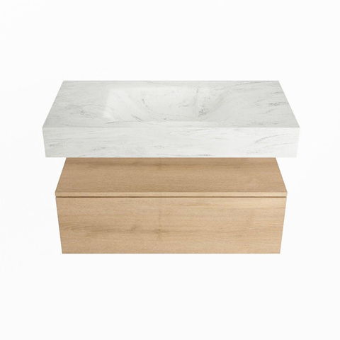 Mondiaz ALAN-DLUX Ensemble de meuble - 90cm - meuble Washed Oak mat - 1 tiroir - Lavabo Cloud Opalo suspendu - vasque Centre - 1 trou de robinet SW808865