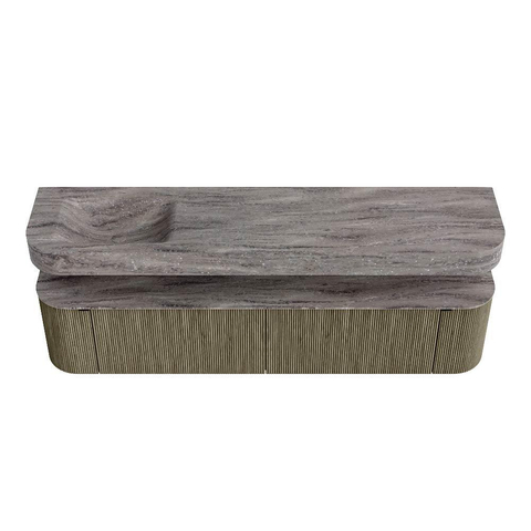 MONDIAZ THOR-DLUX 200cm meuble de salle de bains arrondi gauche + droite couleur Shadow avec 2 tiroirs et 2 portes. Vasque suspendue CLOUD Gauche sans trou de robinet couleur Oza. SW1467205