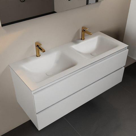 Mondiaz Aivy badmeubelset - 120x45x50cm - 2 kraangaten - 2 wasbakken talc Solid surface - Links en rechts - 2 lades - Zonder spiegel - MDF Talc SW892284