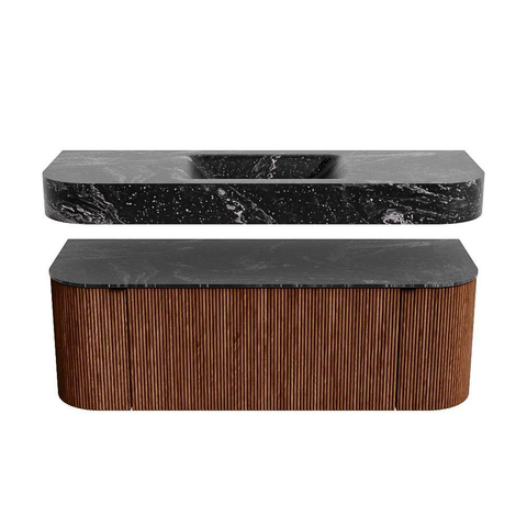MONDIAZ THOR-DLUX Meuble de salle de bains 130cm arrondi gauche + droite couleur Ruby avec 1 tiroir et 2 portes. Vasque suspendue CLOUD Milieu sans trou de robinet couleur Lava. SW1463686