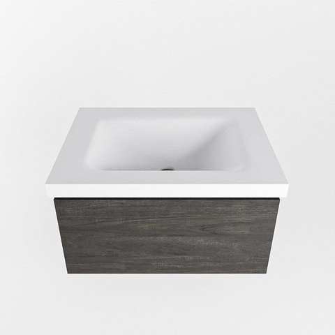 Mondiaz BUKLA Ensemble de meuble - 60x45x34cm - 0 trous de robinet - lavabo centré - solid surface - Talc - sans poignée - 1 tiroir - Mélamine - Marron foncé SW704852