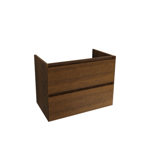 Saniclass Holz Atelier Meuble de salle de bain - 80x45x60cm - lavabo en céramique blanc - 1 vasque - sans trous de robinet - 2 tiroirs - Walnut pure SW1437742