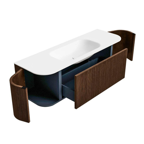 MONDIAZ KURVE Meuble de salle de bains 140cm avec module 25 Len R couleur Walnut avec 1 tiroir et 2 portes. Vasque BIG SMALL centrale 1 trou de robinet Talc. SW1138274