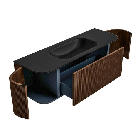 MONDIAZ KURVE Meuble de salle de bains 140 cm avec module 25 Len R couleur Walnut avec 1 tiroir et 2 portes. Lavabo BIG SMALL central sans trou de robinet Urban. SW1138448
