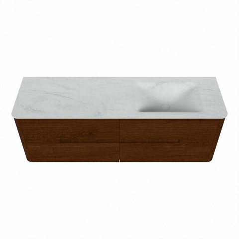 Mondiaz CIRO-DLUX Badkamermeubelset - 150x45x50cm - Solid surface wastafel Opalo - 1 wasbak Rechts - zonder kraangaten - 4 lades - Ruby SW1531499