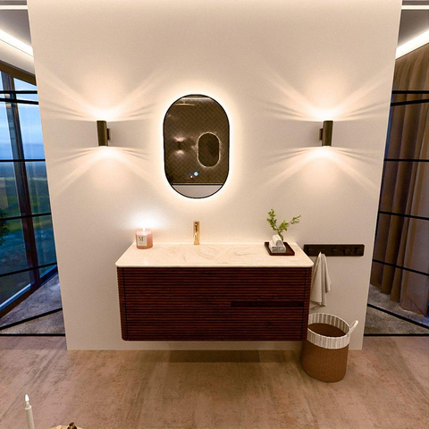 Mondiaz CIRO-DLUX Meuble de salle de bains - 120x45x50cm - Plan vasque solid surface Ostra - 1 vasque à gauche - 1 trou de robinet - 2 tiroirs - Ruby SW1531865