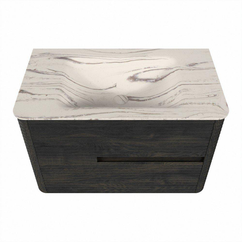 Mondiaz CIRO-DLUX Meuble de salle de bains - 80x45x50cm - Plan vasque solid surface Nata - 1 vasque au milieu - 1 trou de robinetterie - 2 tiroirs - Shadow SW1532554