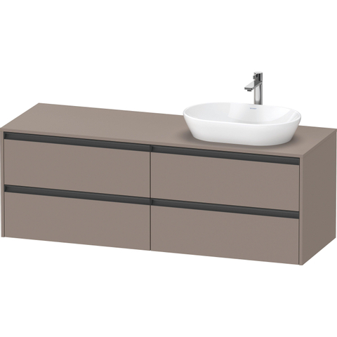 Duravit Ketho.2 Wastafelonderbouwkast - inclusief consoleplaat - met 4 laden - voor waskom rechts - 160x55x56.8cm - met handgrepen antraciet - basalt mat SW772194