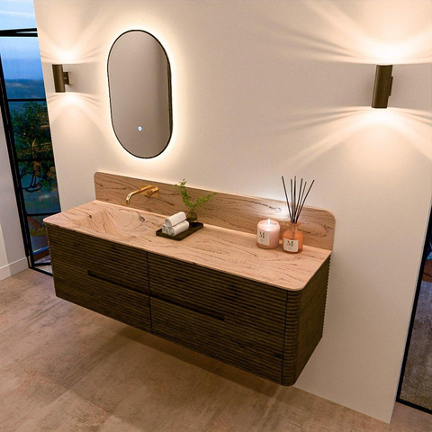 Mondiaz CIRO-DLUX Meuble de salle de bains - 160x45x50cm - Plan-vasque en solid surface Arena - 1 vasque à gauche - sans trous de robinetterie - 4 tiroirs - Shadow SW1532529