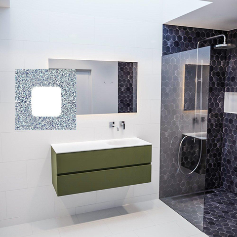 MONDIAZ VICA Ensemble de meuble salle de bain - 120cm - 2 tiroirs - lavabo Moon à droite - 0 trous de robinet - solid surface army SW410144