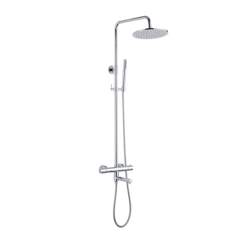 Fortifura Calvi Regendoucheset - thermostatisch - 25cm hoofddouche - metalen slang - staaf handdouche - draaibare baduitloop - chroom SW1592524