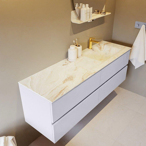 Mondiaz VICA-DLUX Ensemble meuble de salle de bains - 150cm - cale - 4 tiroirs - Lavabo encastré CLOUD - droit - 1 trou de robinet - couleur Frappe - Version XL 60cm de haut SW1189187