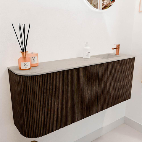 Mondiaz JOYA-DLUX 101.6cm toiletmeubel - ronding links kleur Walnut - Wastafel FAYE positie Rechts 1 kraangat kleur Opalo. SW1422619