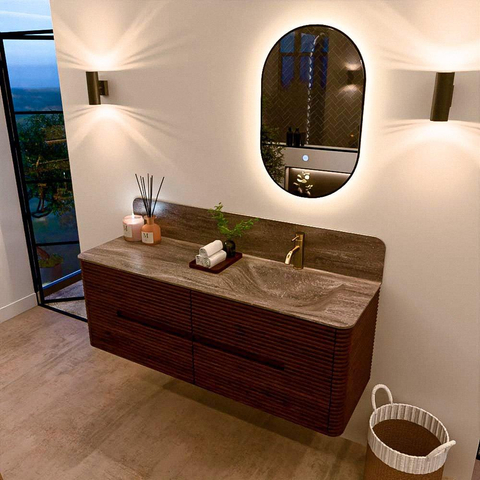Mondiaz CIRO-DLUX Badkamermeubelset - 140x45x50cm - Solid surface wastafel Oza - 1 wasbak Rechts - 1 kraangat - 4 lades - Ruby SW1532114