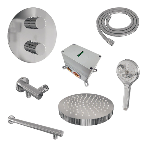BRAUER Stripe Douche de tête thermostatique encastrable - 3 voies - ronde - SET 40 - pomme de douche 25cm - bras mural droit - douchette 3 positions - flexible de douche - coude mural - chrome SW1434777