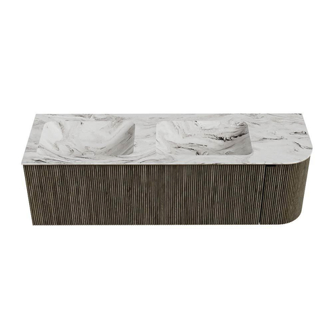 Mondiaz KURVE-DLUX Badkamermeubelset - 145x46x40cm - 1 lade - 1 deur - wastafel solid surface - dubbel / links - 2 kraangaten - Shadow SW1414608