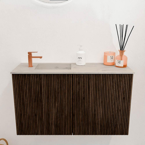 Mondiaz JOYA-DLUX Meuble de salle de bains 70cm - couleur Walnut - Vasque FAYE position Gauche 1 trou de robinet couleur Opalo. SW1422511