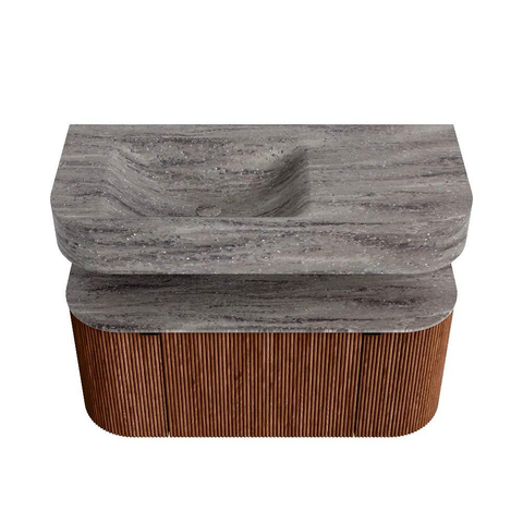 MONDIAZ THOR-DLUX 100cm meuble de salle de bains arrondi gauche + droite couleur Ruby avec 1 tiroir et 2 portes. Vasque suspendue CLOUD Gauche 1 trou de robinet couleur Oza. SW1467542
