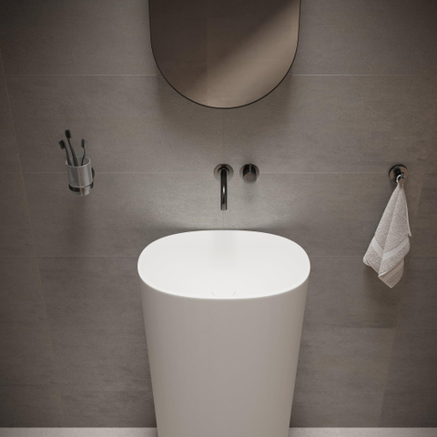 Ideavit Solidcliff wastafel - 50x35x90cm - ovaal - zonder kraangat - vrijstaand - mat wit SW303630