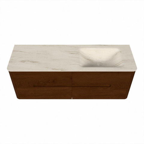 Mondiaz CIRO-DLUX Meuble de salle de bains - 140x45x50cm - Plan vasque solid surface Meli - 1 lavabo à droite - 1 trou de robinet - 4 tiroirs - Ruby SW1531773
