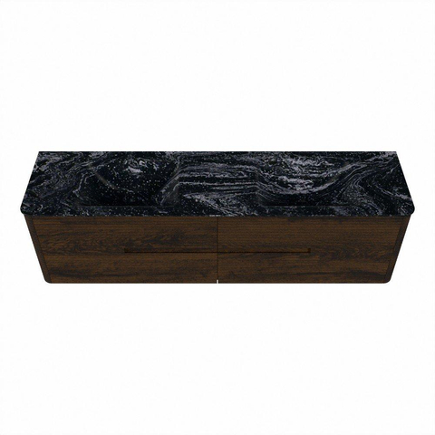 Mondiaz CIRO-DLUX Meuble de salle de bains - 180x45x50cm - plan-vasque Solid surface Lava - 2 vasques Double - sans trous de robinet - 4 tiroirs - Noyer SW1530126