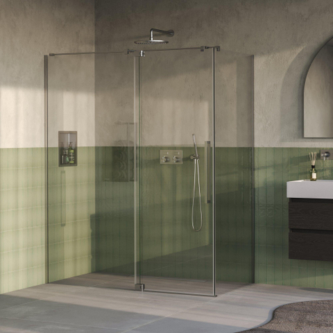 BRAUER Stellar Cabine de douche - 160x100x200cm - porte battante - revêtement verre - réversible - verre clair - Inox brossé PVD SW1418045