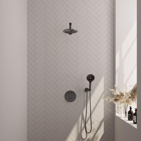 BRAUER Gunmetal Edition douche thermostatique encastrée - 3 voies - rond - ensemble 79 - douche principale de 20 cm - bras mural droit - douchette à main 3 positions - flexible de douche - coude mural - gunmetal brossé PVD SW1159109