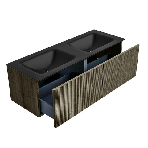 Mondiaz KURVE Ensemble de meubles de salle de bains - 130x46x40cm - 2 tiroirs - lavabo solid surface - double - sans trou de robinet - Shadow SW1414287